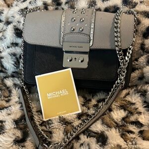 Michael Kors Two-Tone Studded Chain Crossbody - Gray & Black